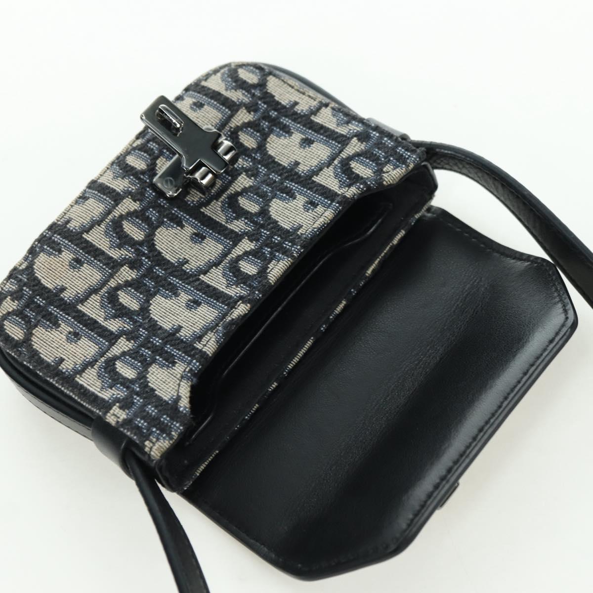 Christian Dior Trotter Canvas Dior Lock Shoulder Bag Navy Silver Auth 175822M