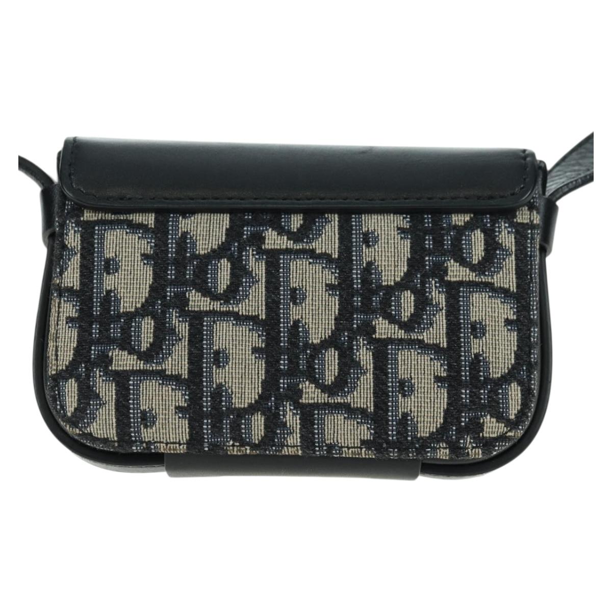 Christian Dior Trotter Canvas Dior Lock Shoulder Bag Navy Silver Auth 175822M