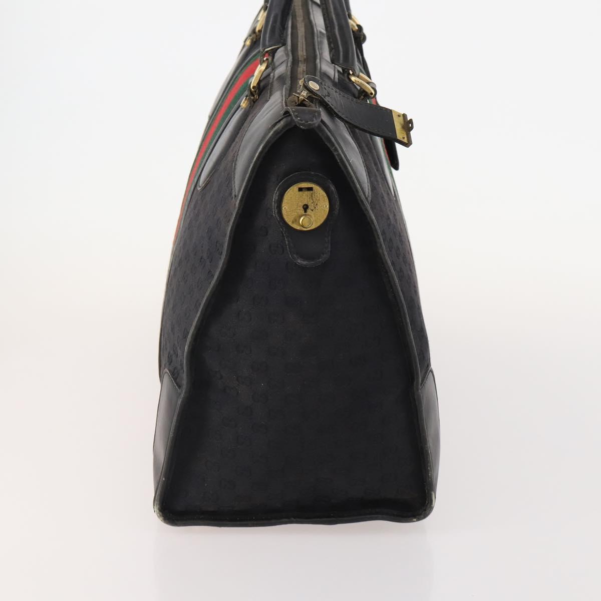 GUCCI GG Canvas Web Sherry Line Boston Bag Black Gold Auth 175830A