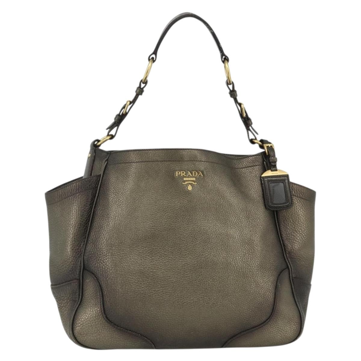 PRADA Shoulder Bag Leather Gold Auth 175839A