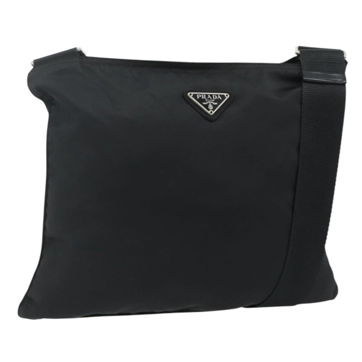 PRADA Shoulder Bag Nylon Black Silver Auth 175841A