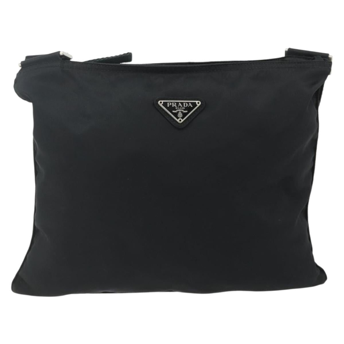 PRADA Shoulder Bag Nylon Black Silver Auth 175841A