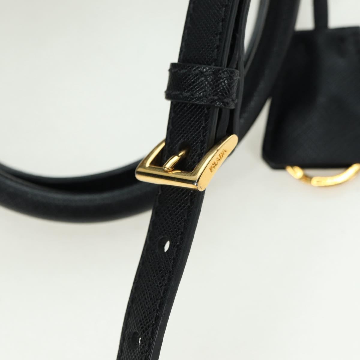 PRADA Galleria Hand Bag Safiano leather 2way Black Gold Auth 175843SAM