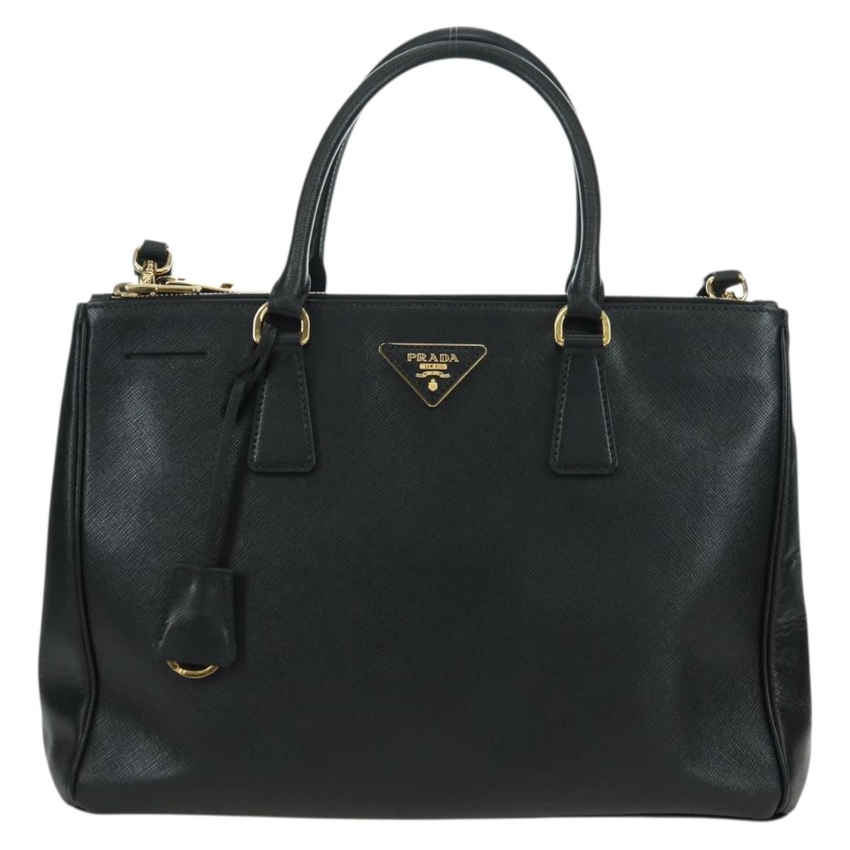 PRADA Galleria Hand Bag Safiano leather 2way Black Gold Auth 175843SAM