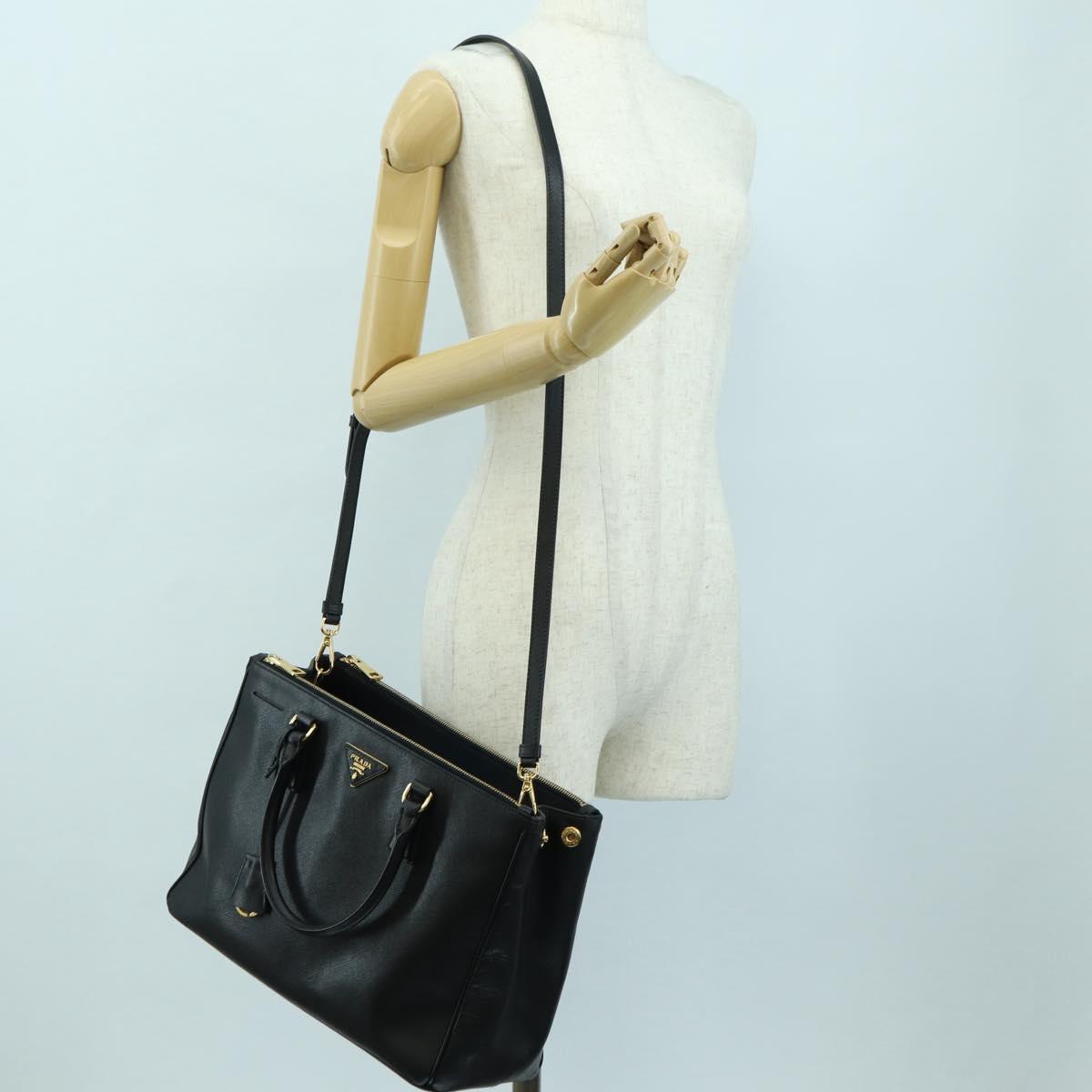PRADA Galleria Hand Bag Safiano leather 2way Black Gold Auth 175843SAM