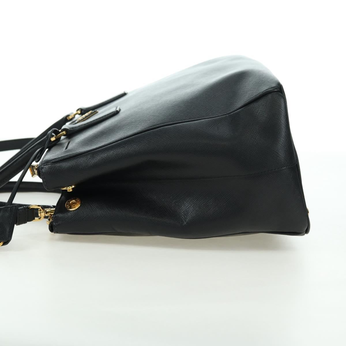 PRADA Galleria Hand Bag Safiano leather 2way Black Gold Auth 175843SAM