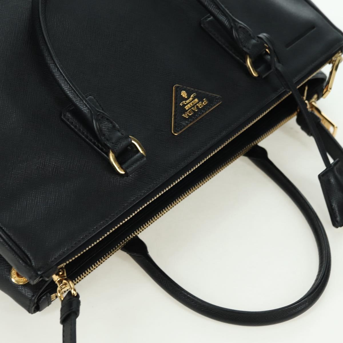 PRADA Galleria Hand Bag Safiano leather 2way Black Gold Auth 175843SAM