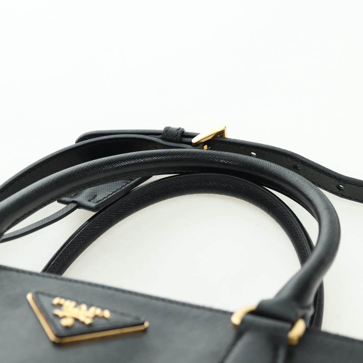PRADA Galleria Hand Bag Safiano leather 2way Black Gold Auth 175843SAM