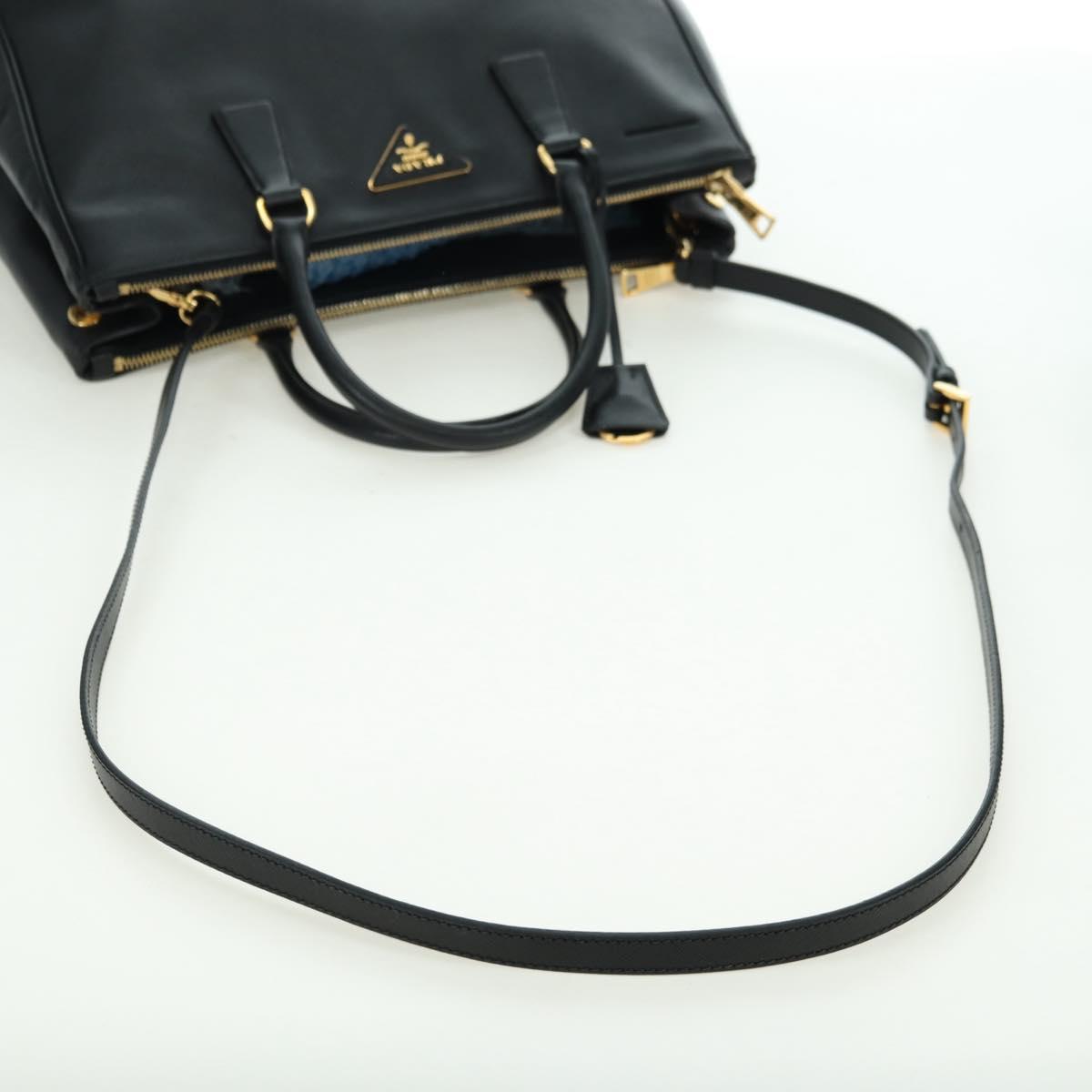 PRADA Galleria Hand Bag Safiano leather 2way Black Gold Auth 175843SAM
