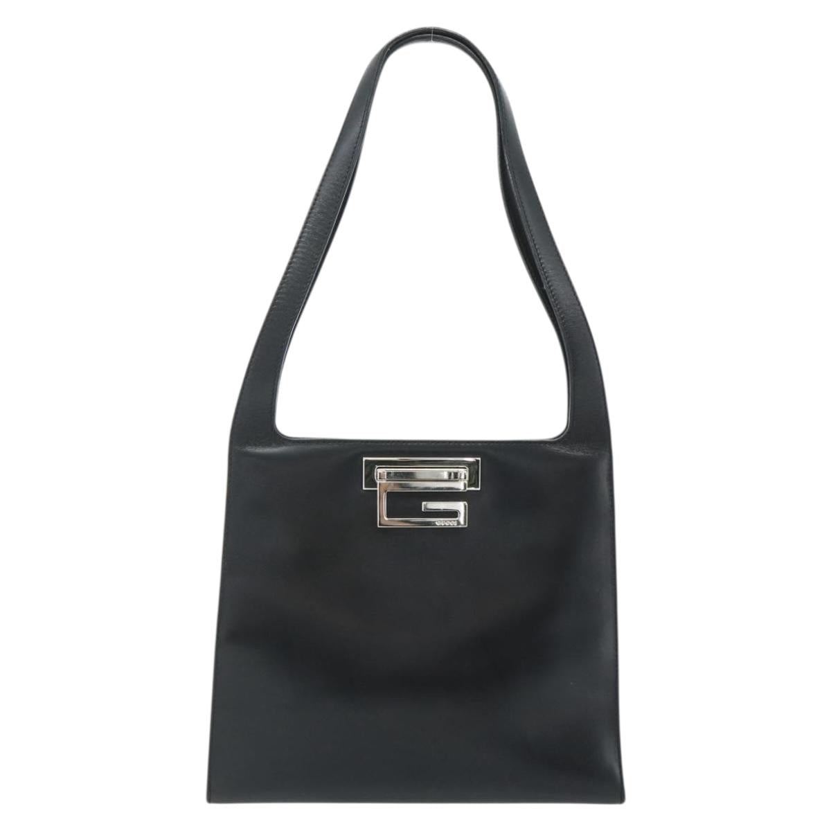 GUCCI Shoulder Bag Leather Black Silver 001 3043 Auth 175847