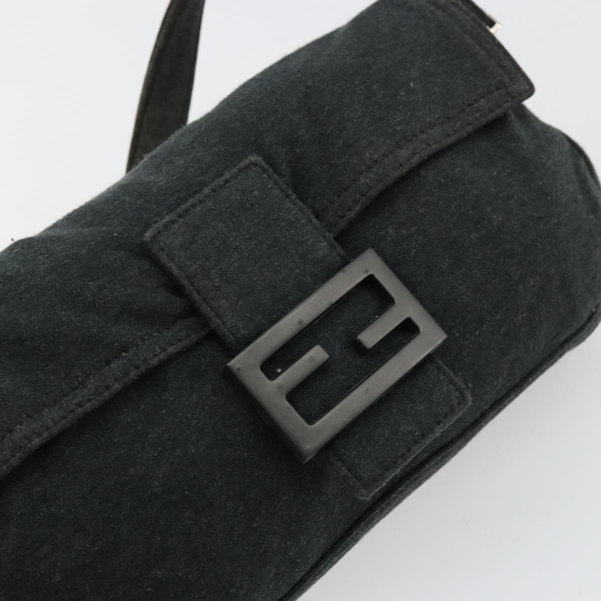 FENDI Mamma Baguette Shoulder Bag Cotton Gray Silver Auth 175848