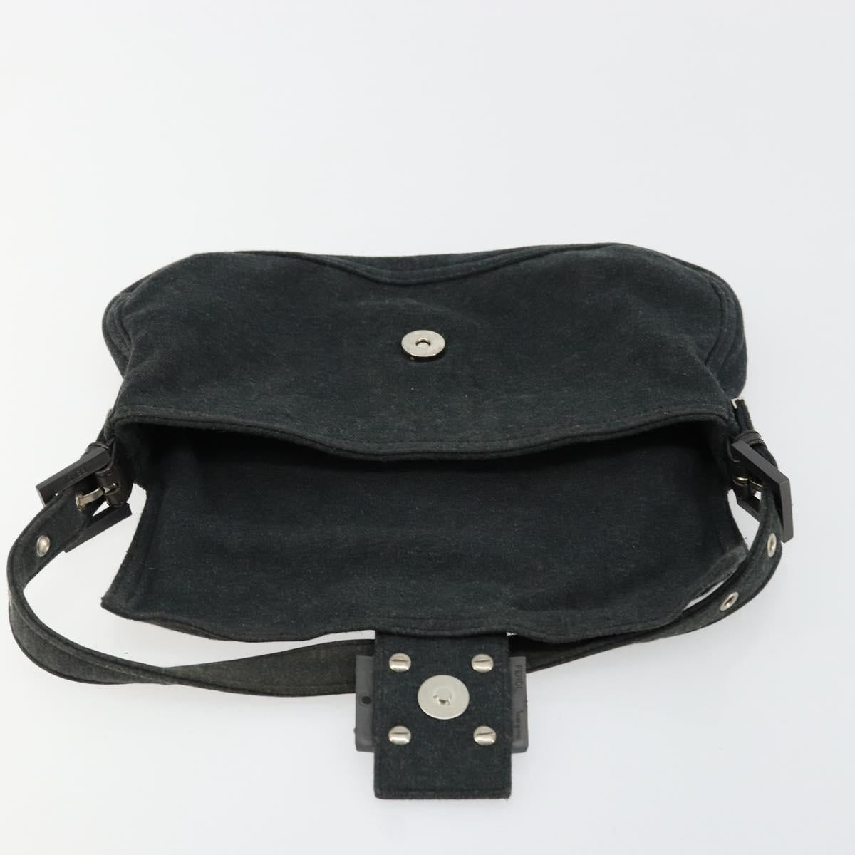 FENDI Mamma Baguette Shoulder Bag Cotton Gray Silver Auth 175848