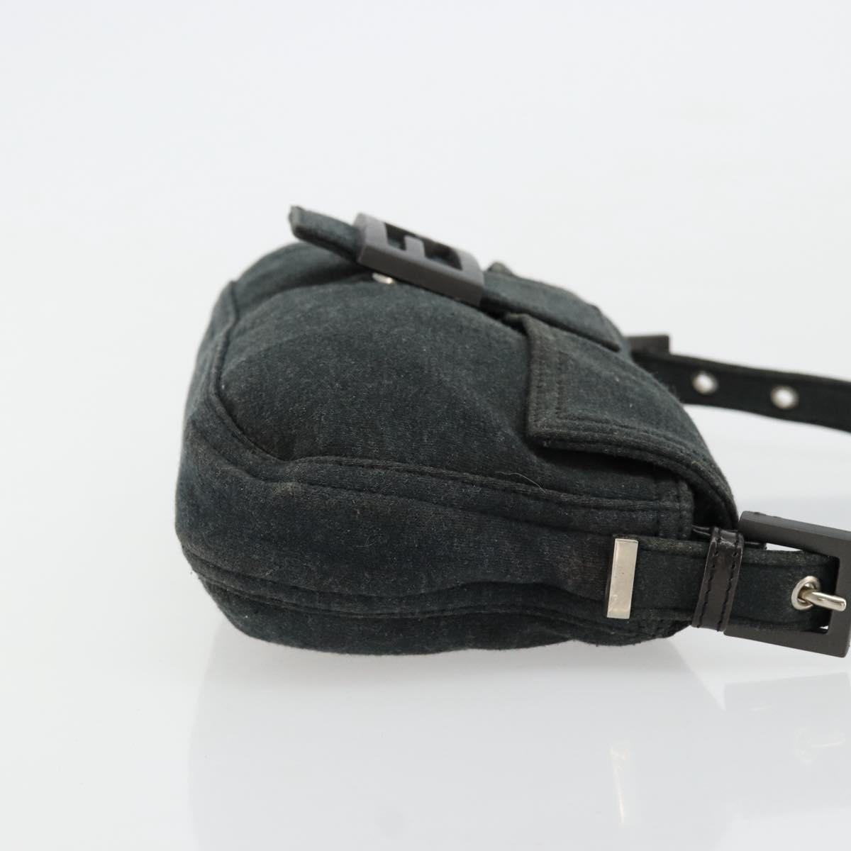 FENDI Mamma Baguette Shoulder Bag Cotton Gray Silver Auth 175848