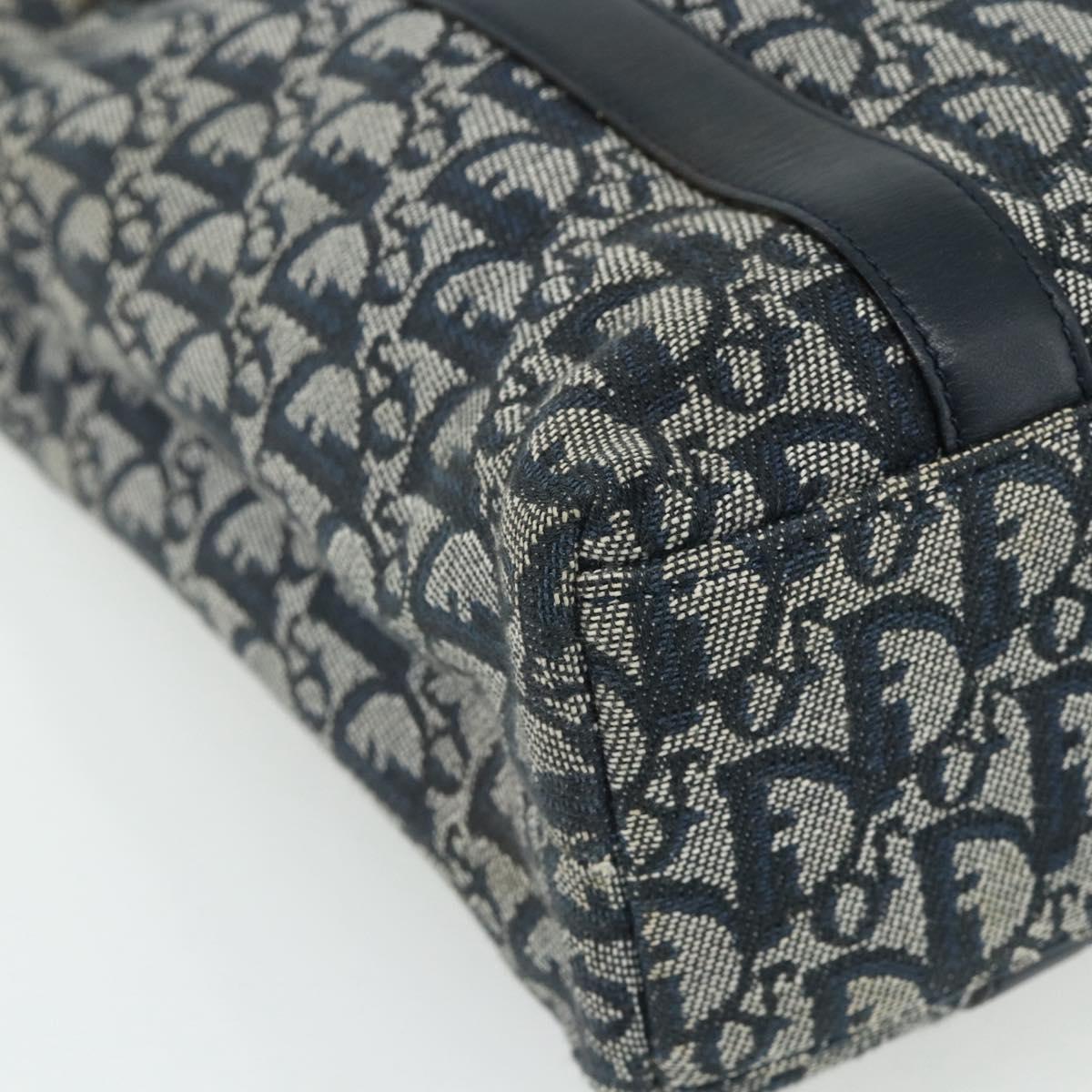 Christian Dior Trotter Canvas Tote Bag Navy Gold Auth 175856