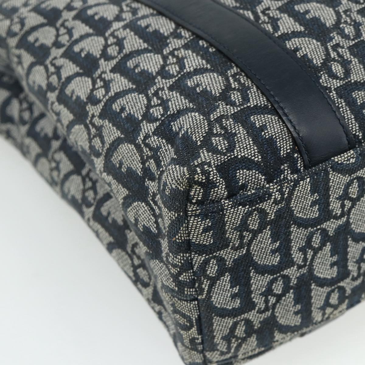 Christian Dior Trotter Canvas Tote Bag Navy Gold Auth 175856