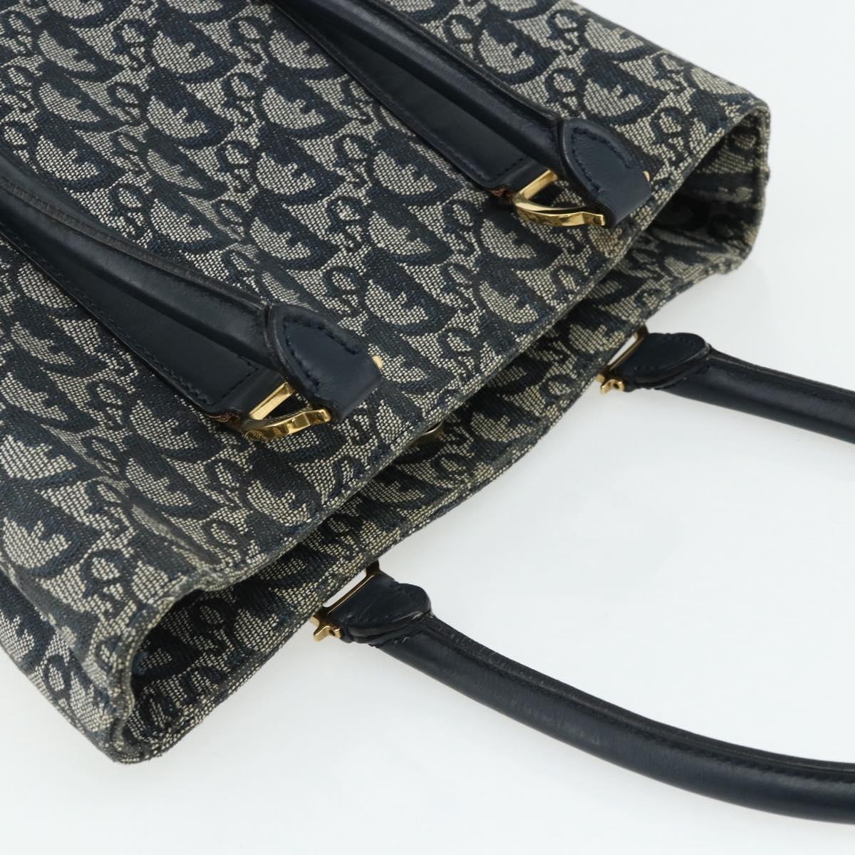 Christian Dior Trotter Canvas Tote Bag Navy Gold Auth 175856