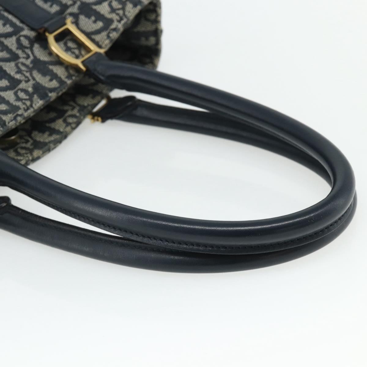 Christian Dior Trotter Canvas Tote Bag Navy Gold Auth 175856