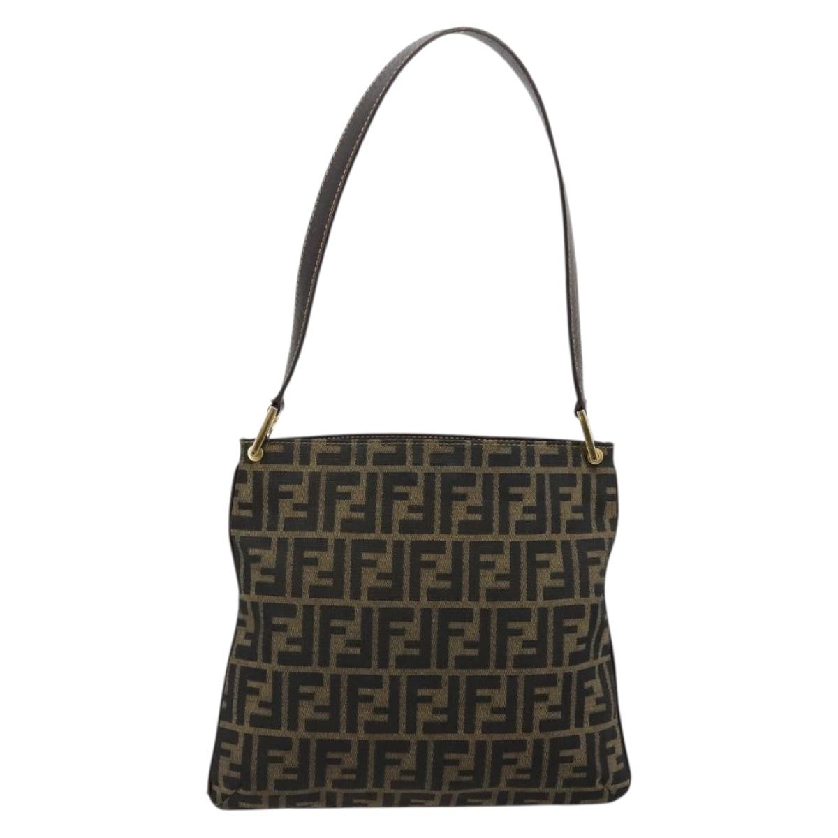 FENDI Zucca Canvas Shoulder Bag Black Brown Auth 175866