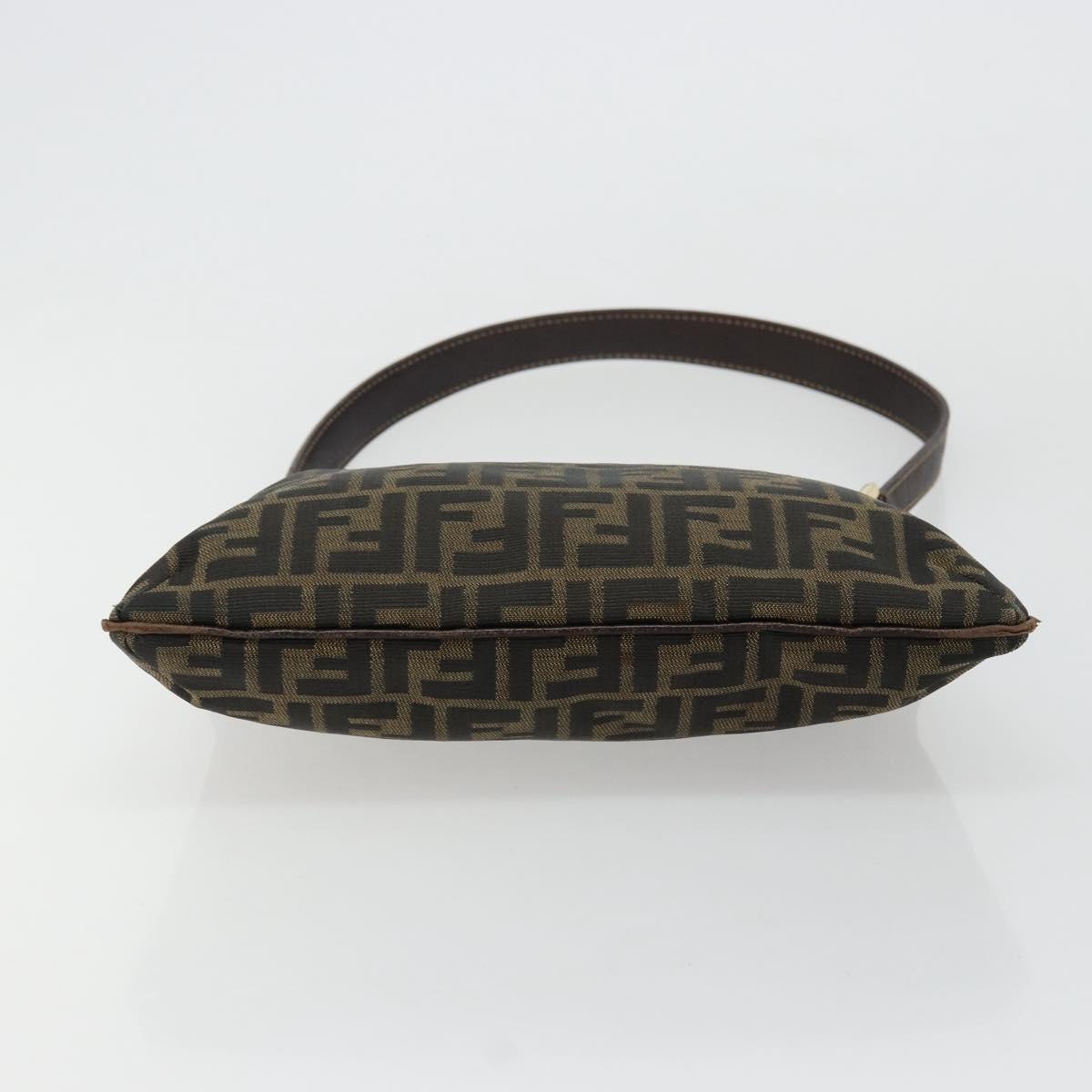 FENDI Zucca Canvas Shoulder Bag Black Brown Auth 175866