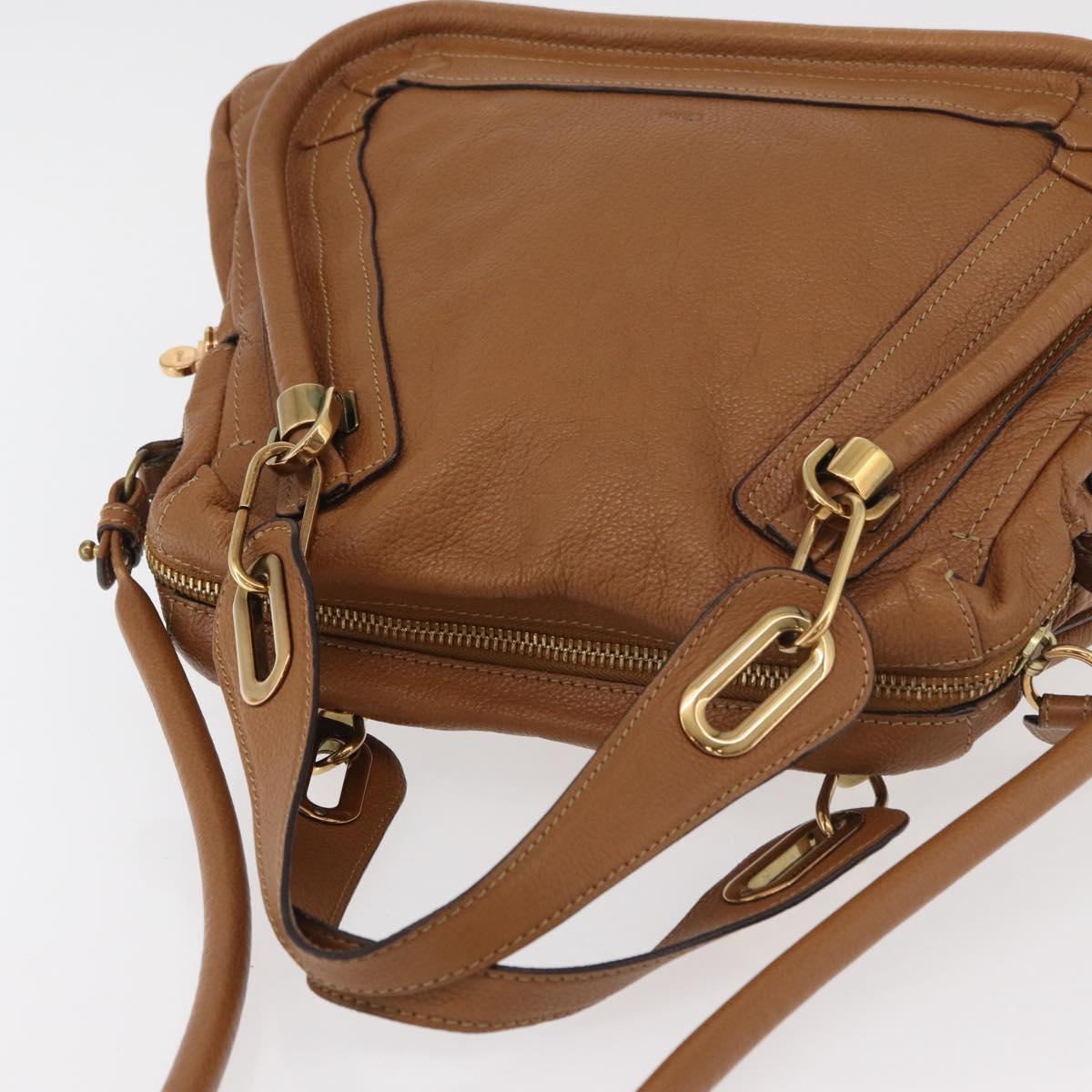 Chloe Paraty Hand Bag Leather 2way Brown Gold Auth 175870A