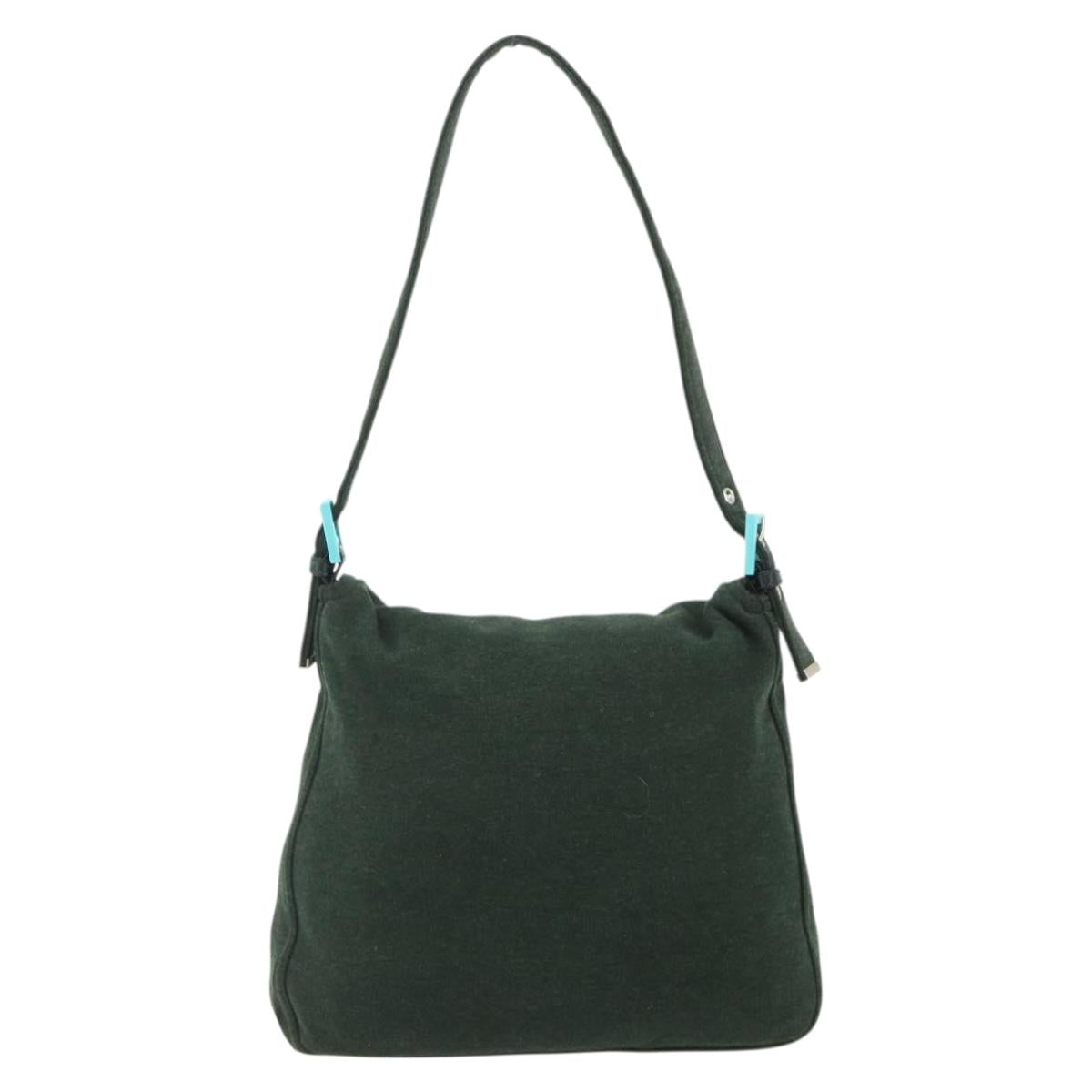 FENDI Mamma Baguette Shoulder Bag cotton Green Silver Auth 175871