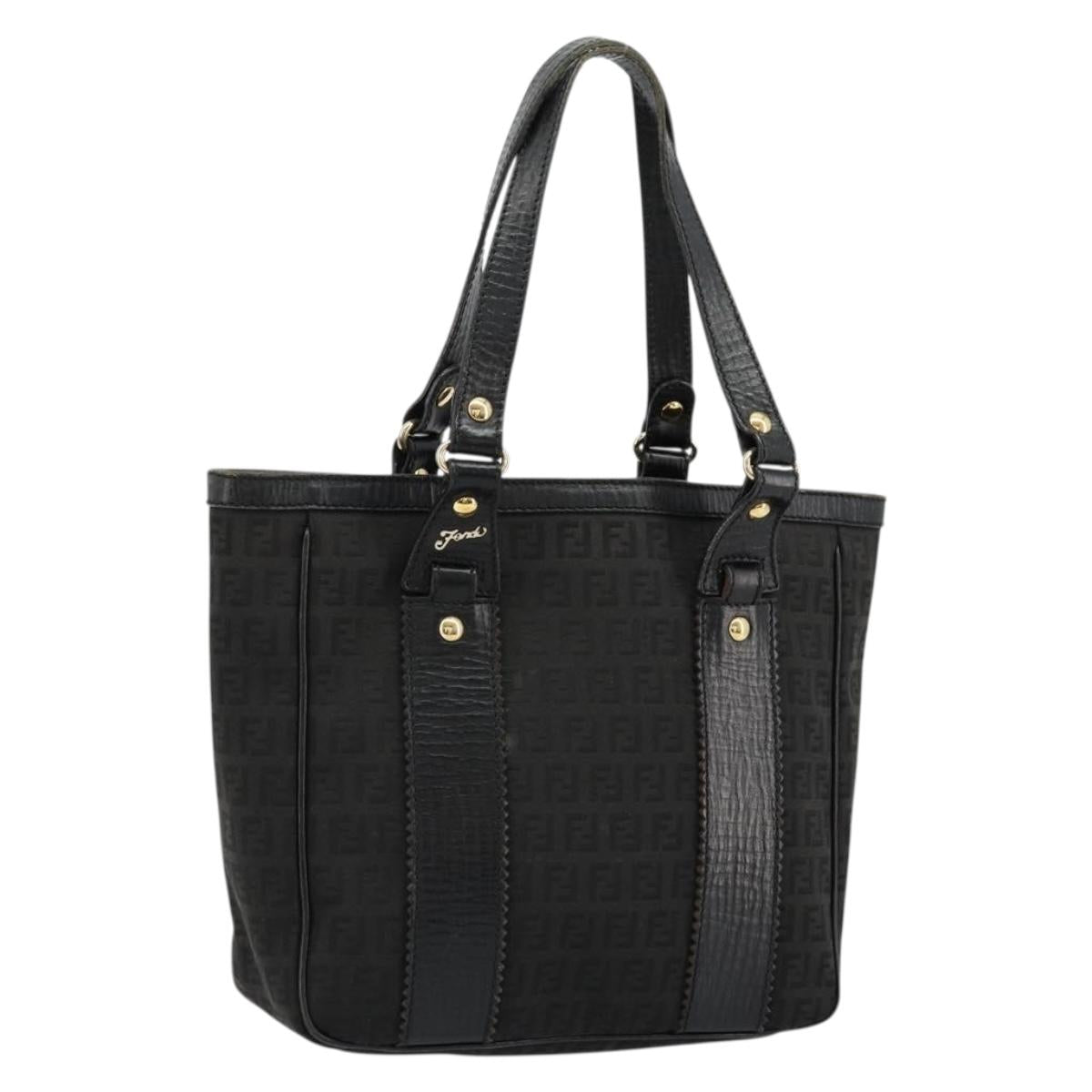 FENDI Zucchino Canvas Tote Bag Black Gold Auth 175874A