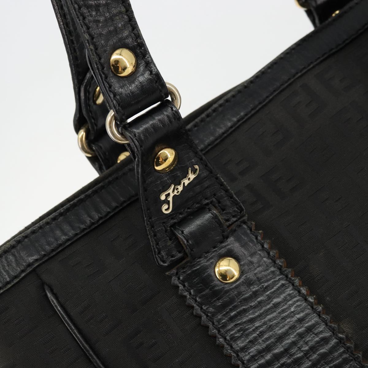 FENDI Zucchino Canvas Tote Bag Black Gold Auth 175874A