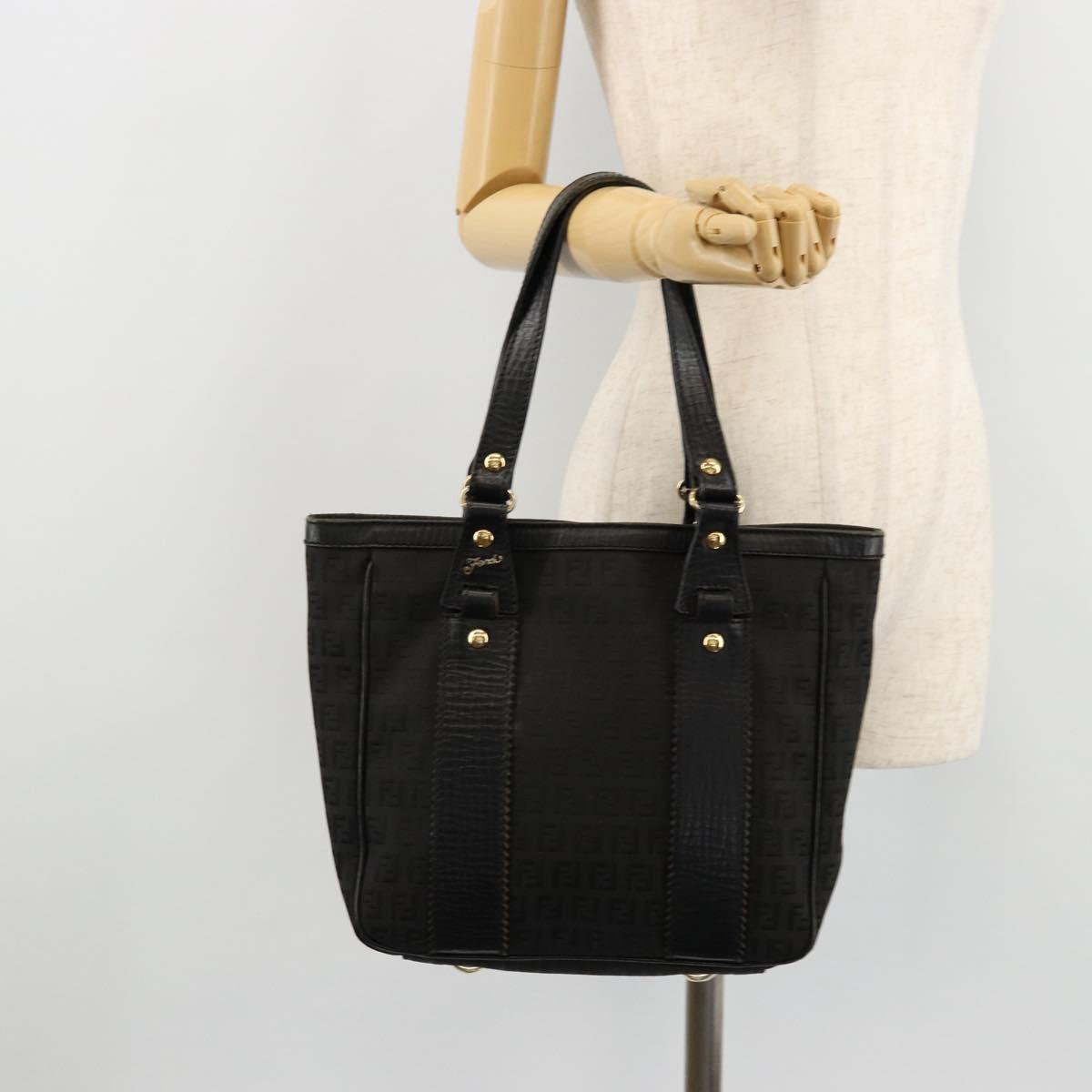 FENDI Zucchino Canvas Tote Bag Black Gold Auth 175874A