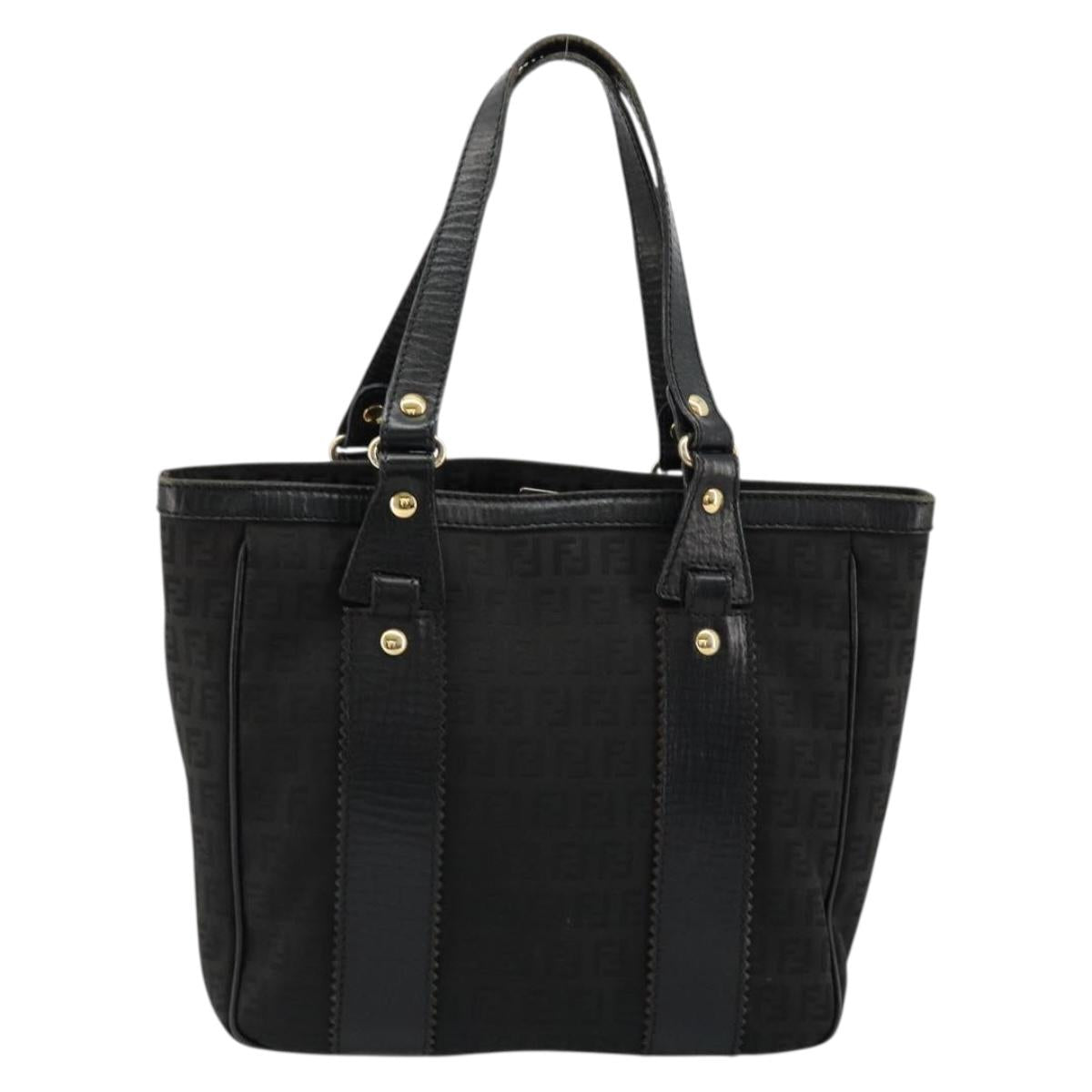 FENDI Zucchino Canvas Tote Bag Black Gold Auth 175874A