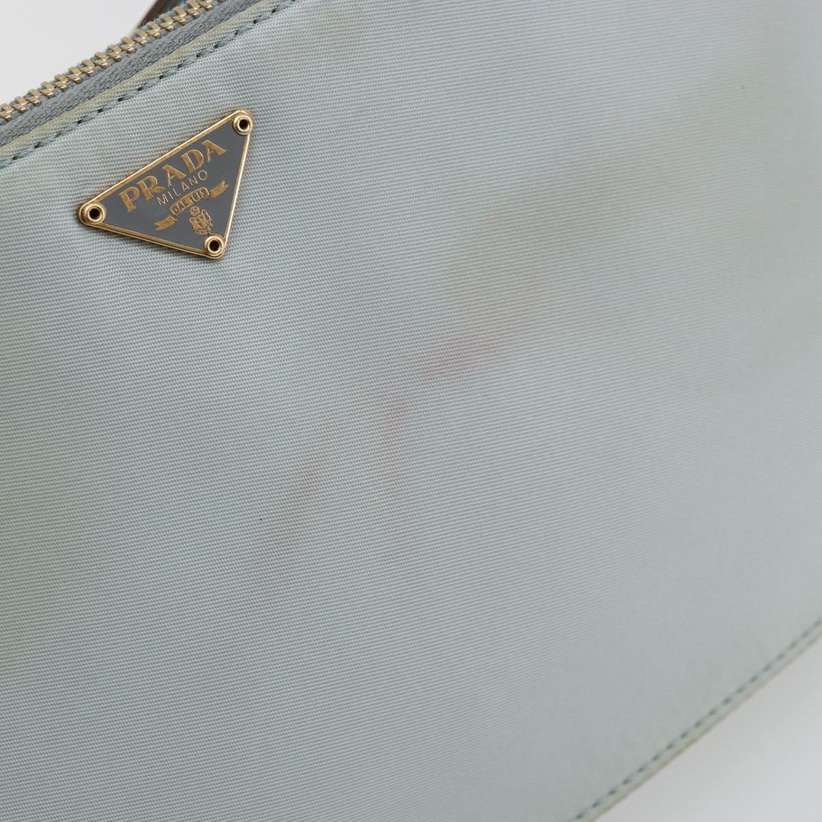 PRADA Accessory Pouch Nylon Light Blue Gold Auth 175876