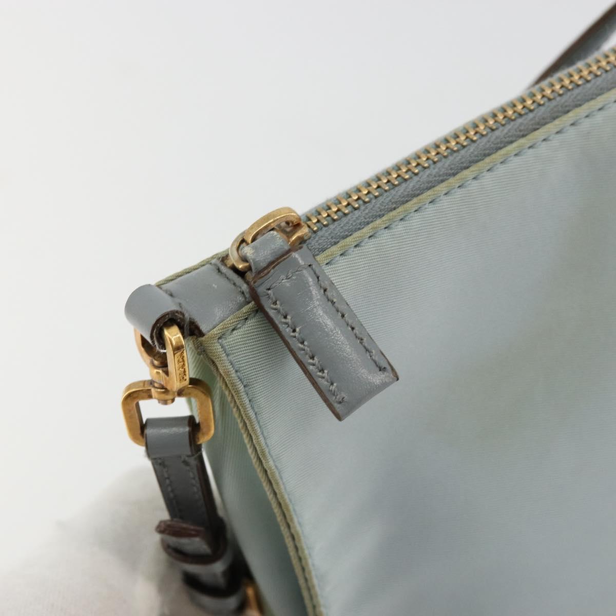 PRADA Accessory Pouch Nylon Light Blue Gold Auth 175876