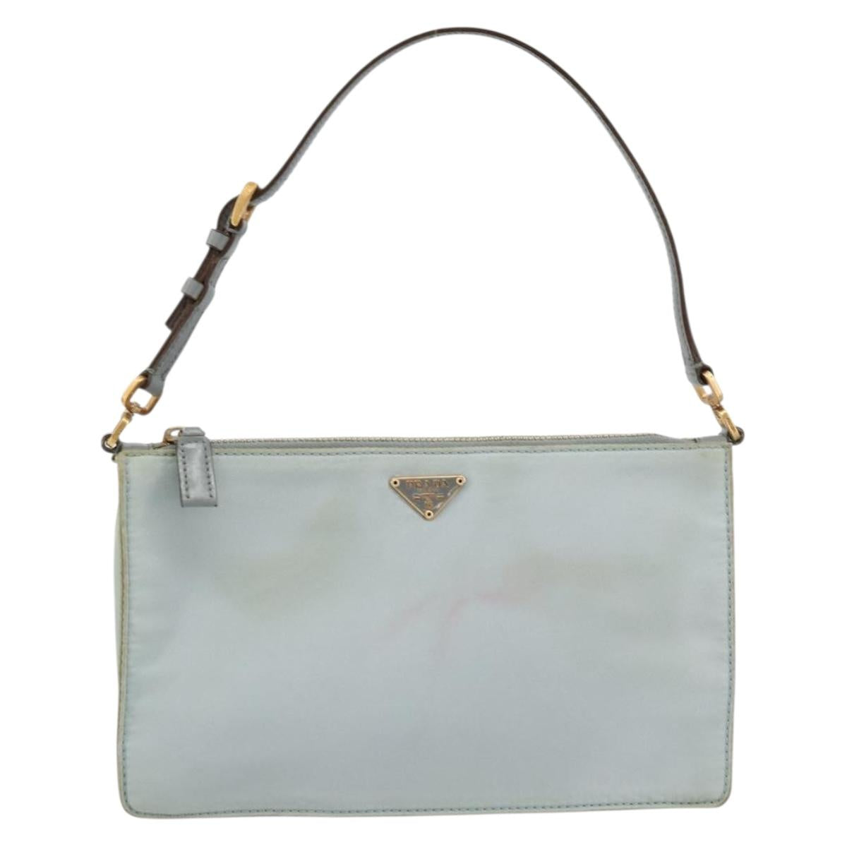 PRADA Accessory Pouch Nylon Light Blue Gold Auth 175876