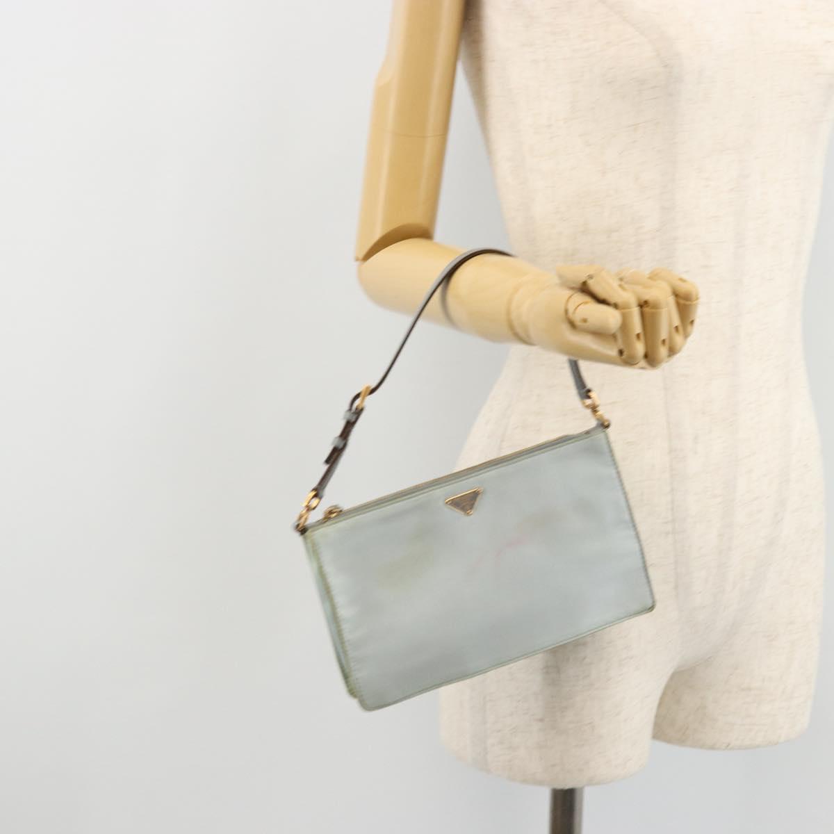 PRADA Accessory Pouch Nylon Light Blue Gold Auth 175876