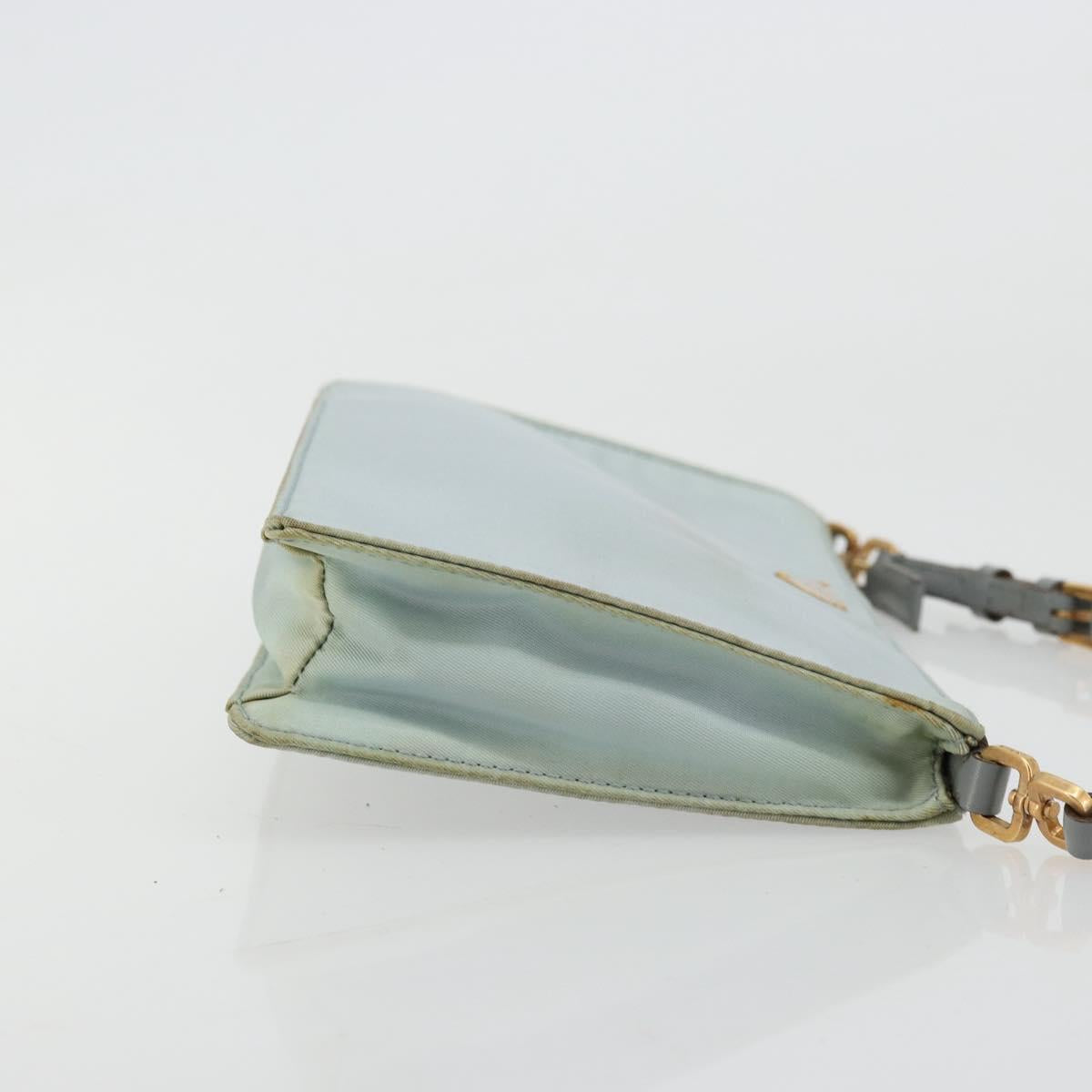PRADA Accessory Pouch Nylon Light Blue Gold Auth 175876