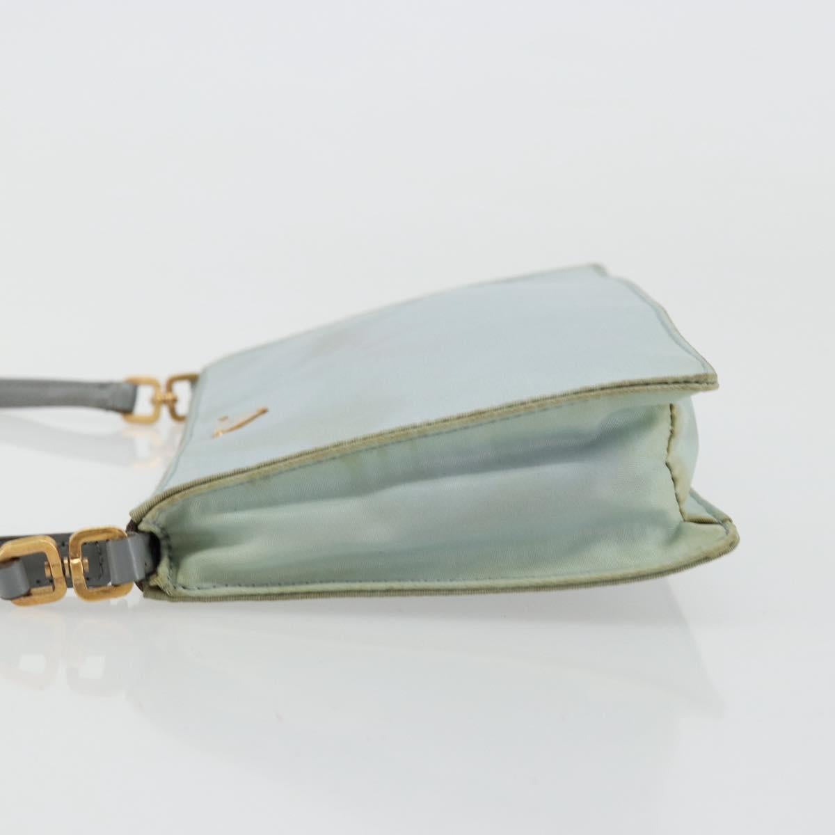 PRADA Accessory Pouch Nylon Light Blue Gold Auth 175876