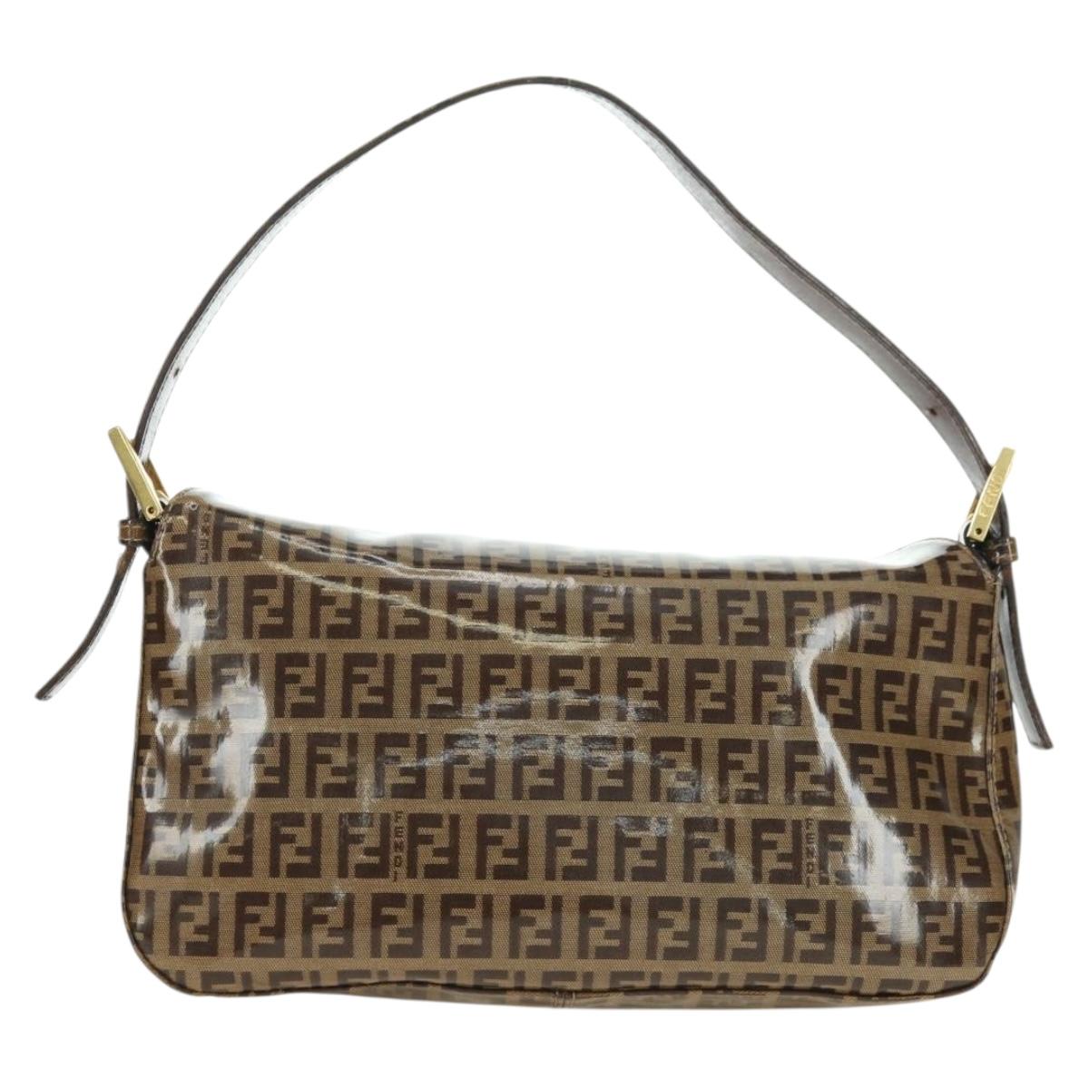 FENDI Zucchino Canvas Mamma Baguette Bag Coated Canvas Beige Gold Auth 175878SAM