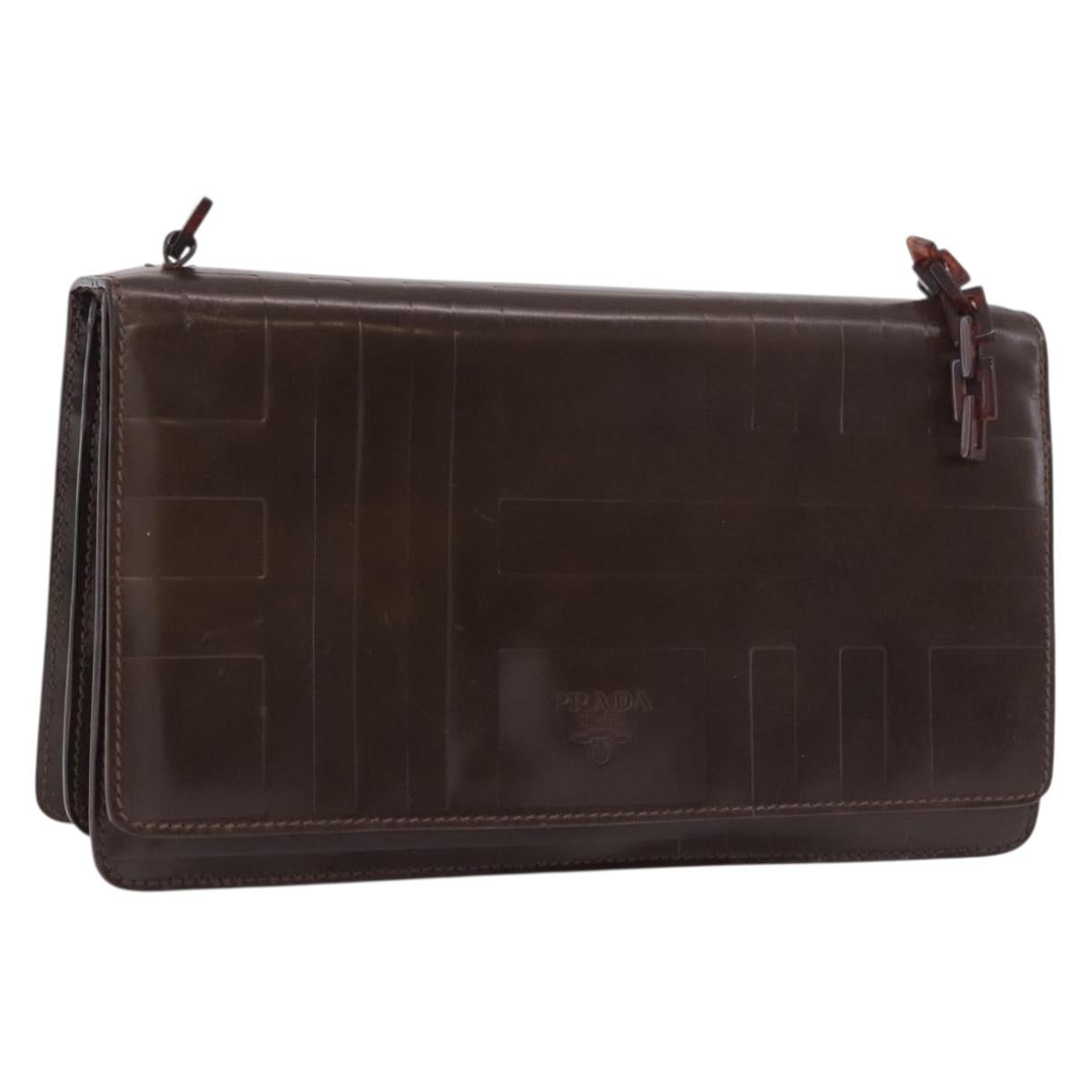 PRADA Plastic Chain Shoulder Bag Leather Brown Silver Auth 175882