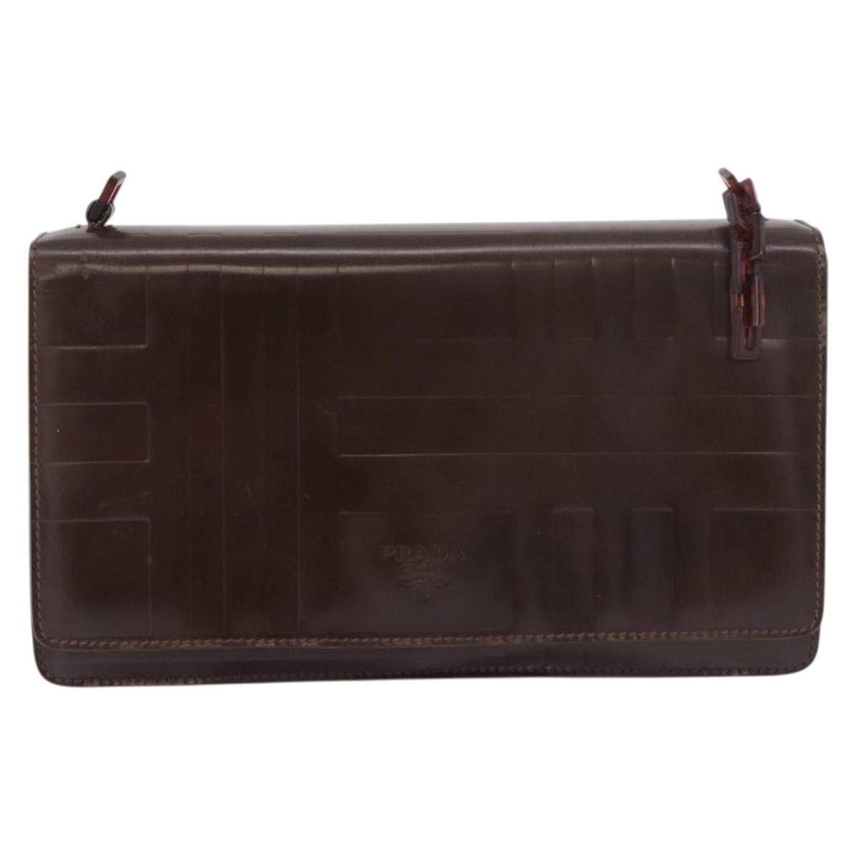 PRADA Plastic Chain Shoulder Bag Leather Brown Silver Auth 175882