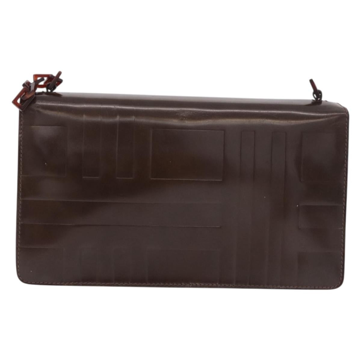 PRADA Plastic Chain Shoulder Bag Leather Brown Silver Auth 175882