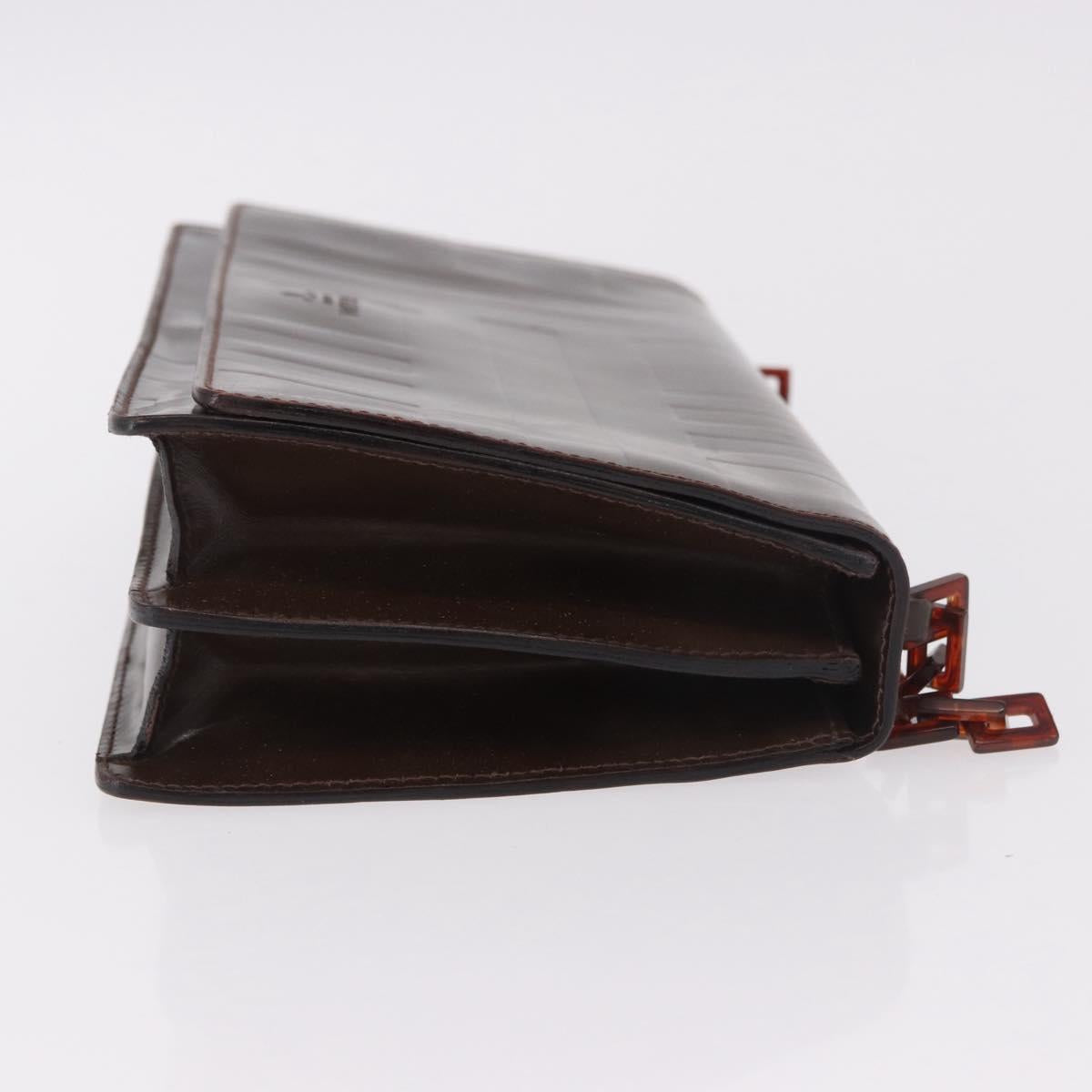 PRADA Plastic Chain Shoulder Bag Leather Brown Silver Auth 175882