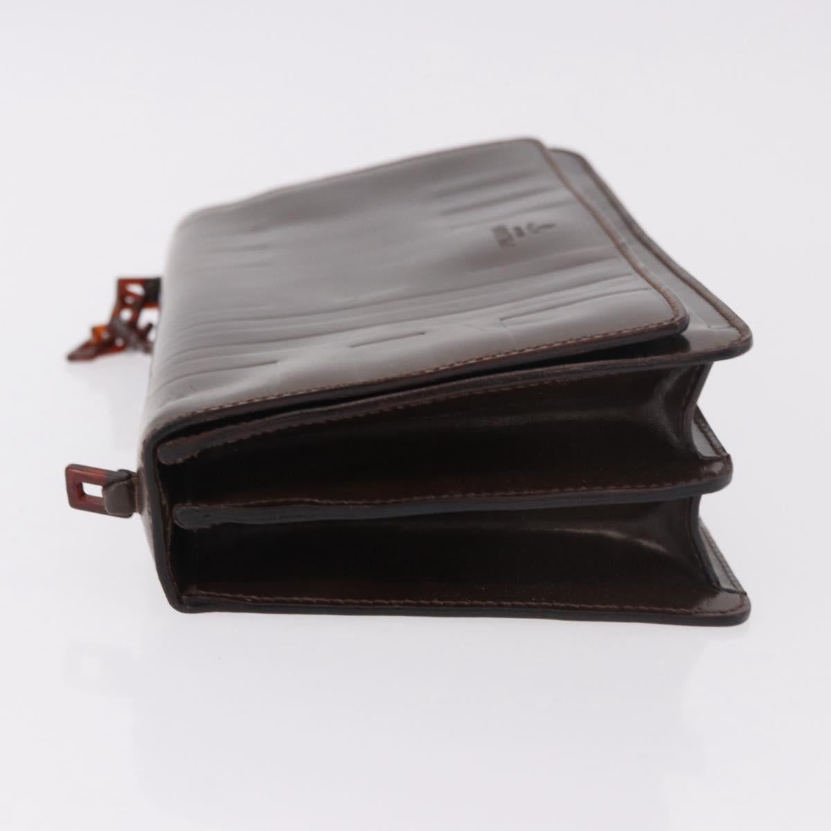 PRADA Plastic Chain Shoulder Bag Leather Brown Silver Auth 175882