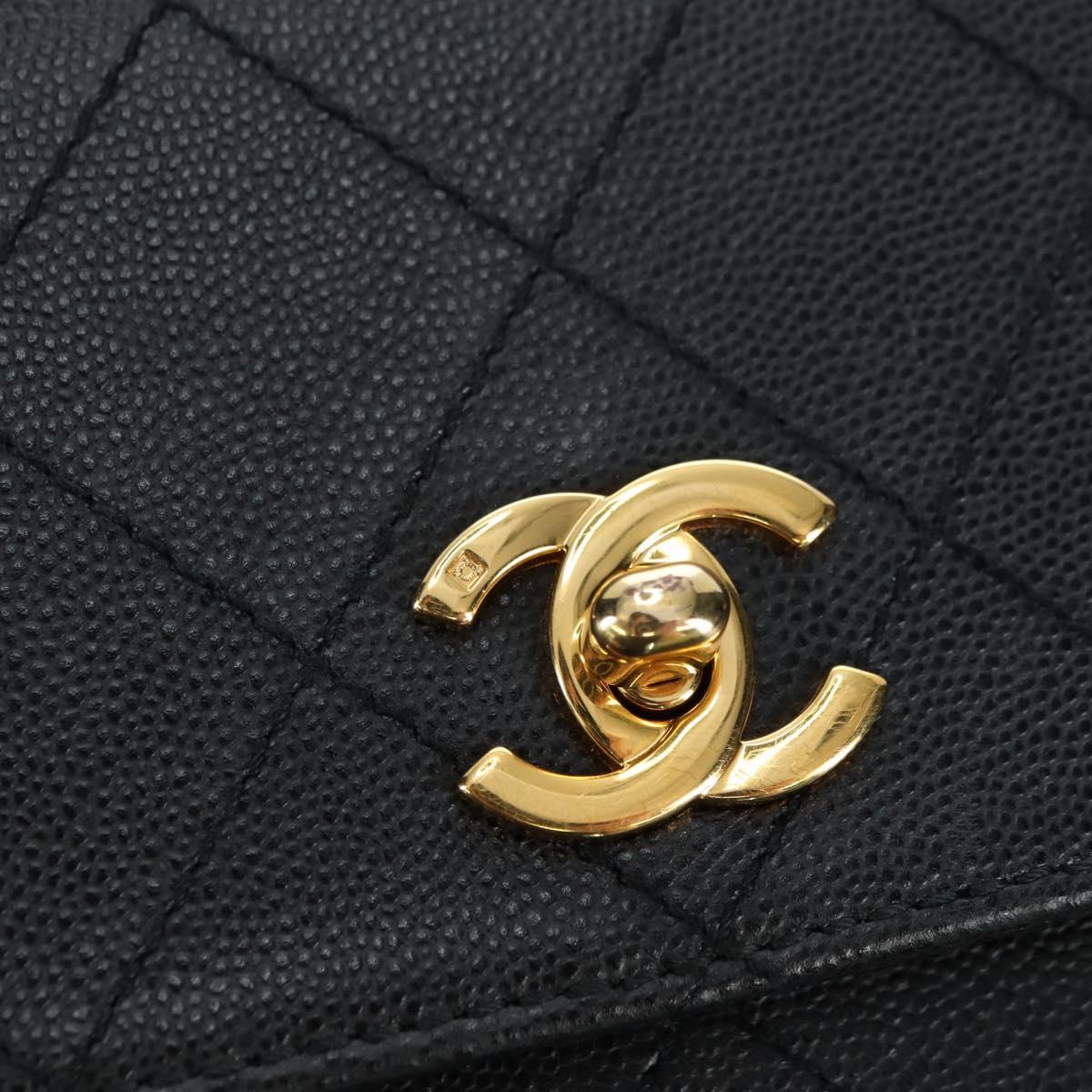 CHANEL Matelasse Shoulder Bag Caviar Skin Black Gold CC Auth 175887SAV