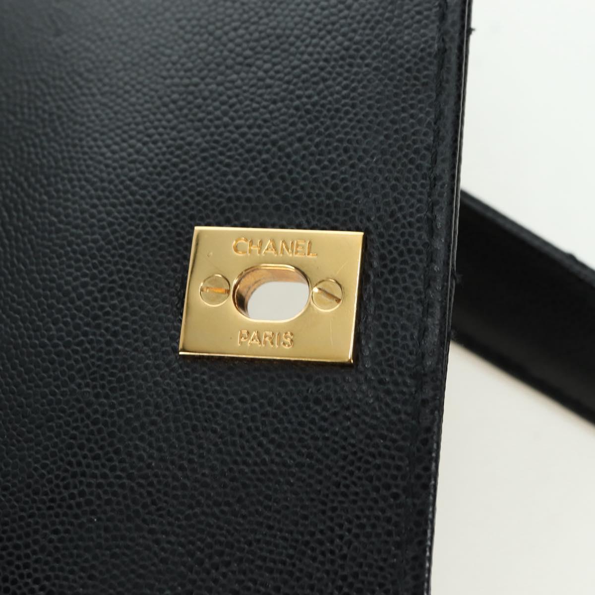 CHANEL Matelasse Shoulder Bag Caviar Skin Black Gold CC Auth 175887SAV