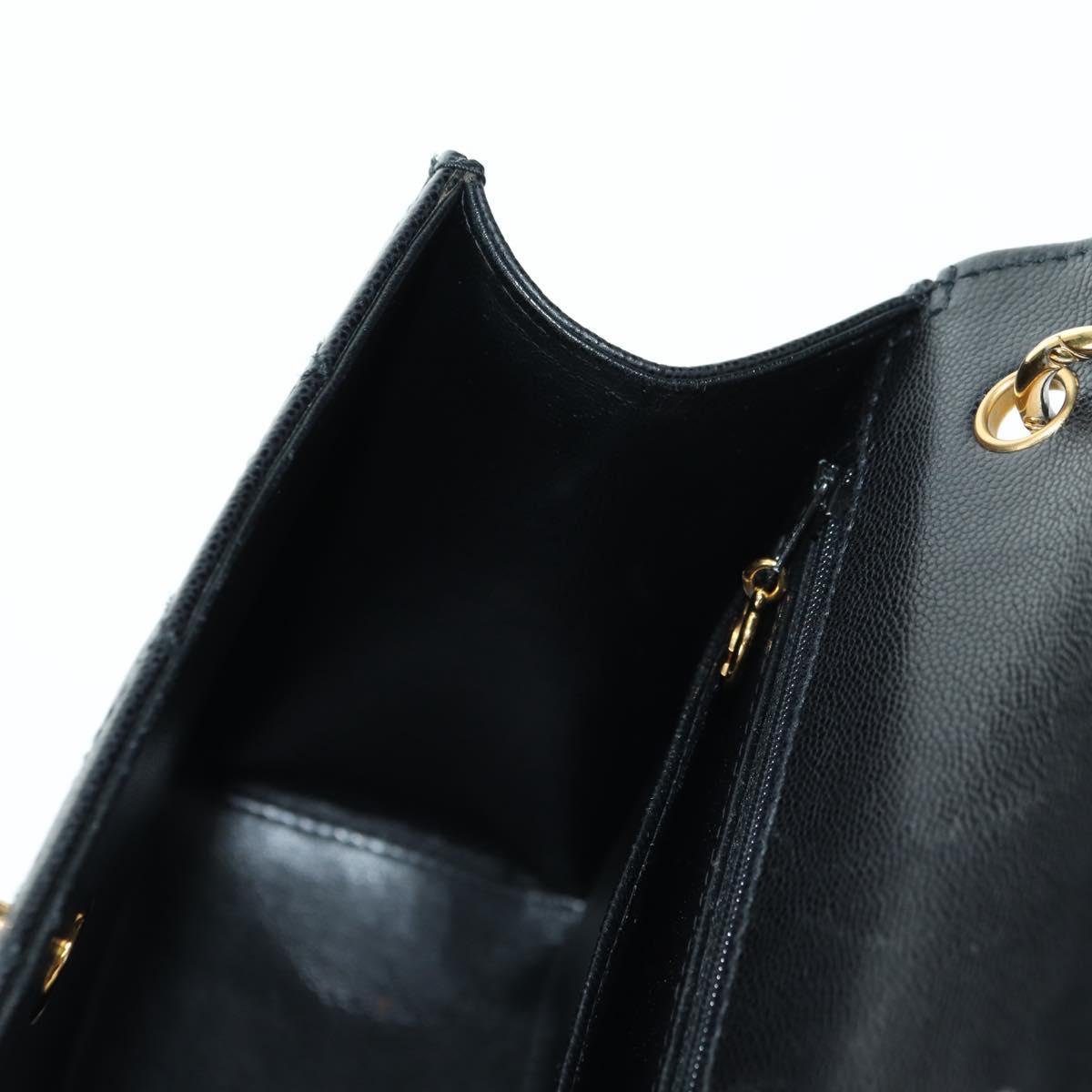 CHANEL Matelasse Shoulder Bag Caviar Skin Black Gold CC Auth 175887SAV