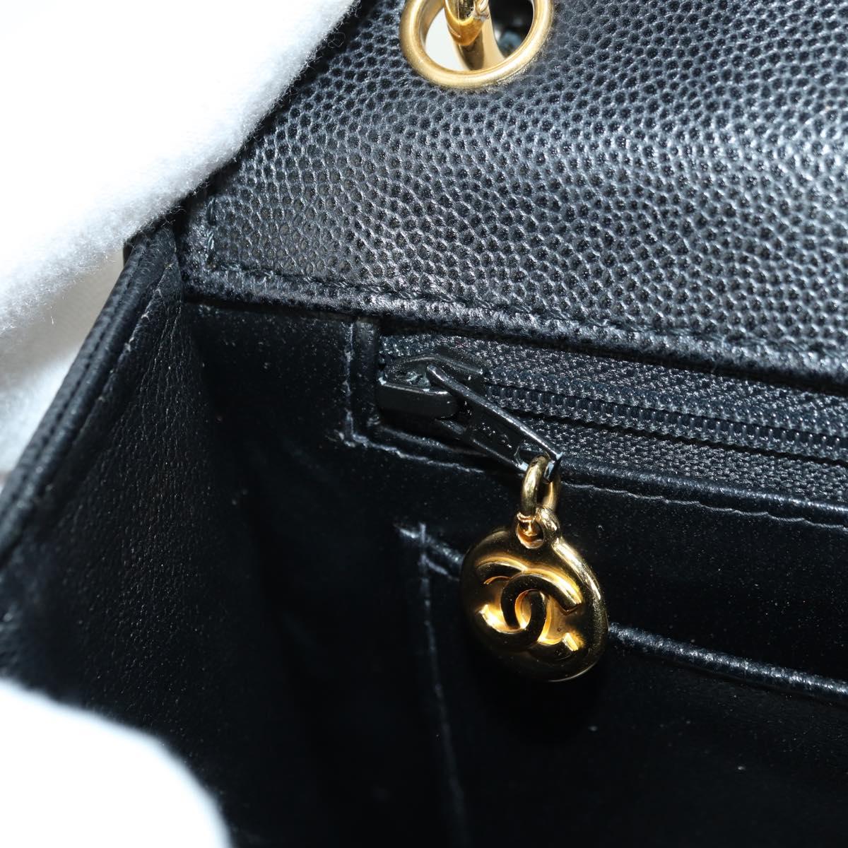 CHANEL Matelasse Shoulder Bag Caviar Skin Black Gold CC Auth 175887SAV