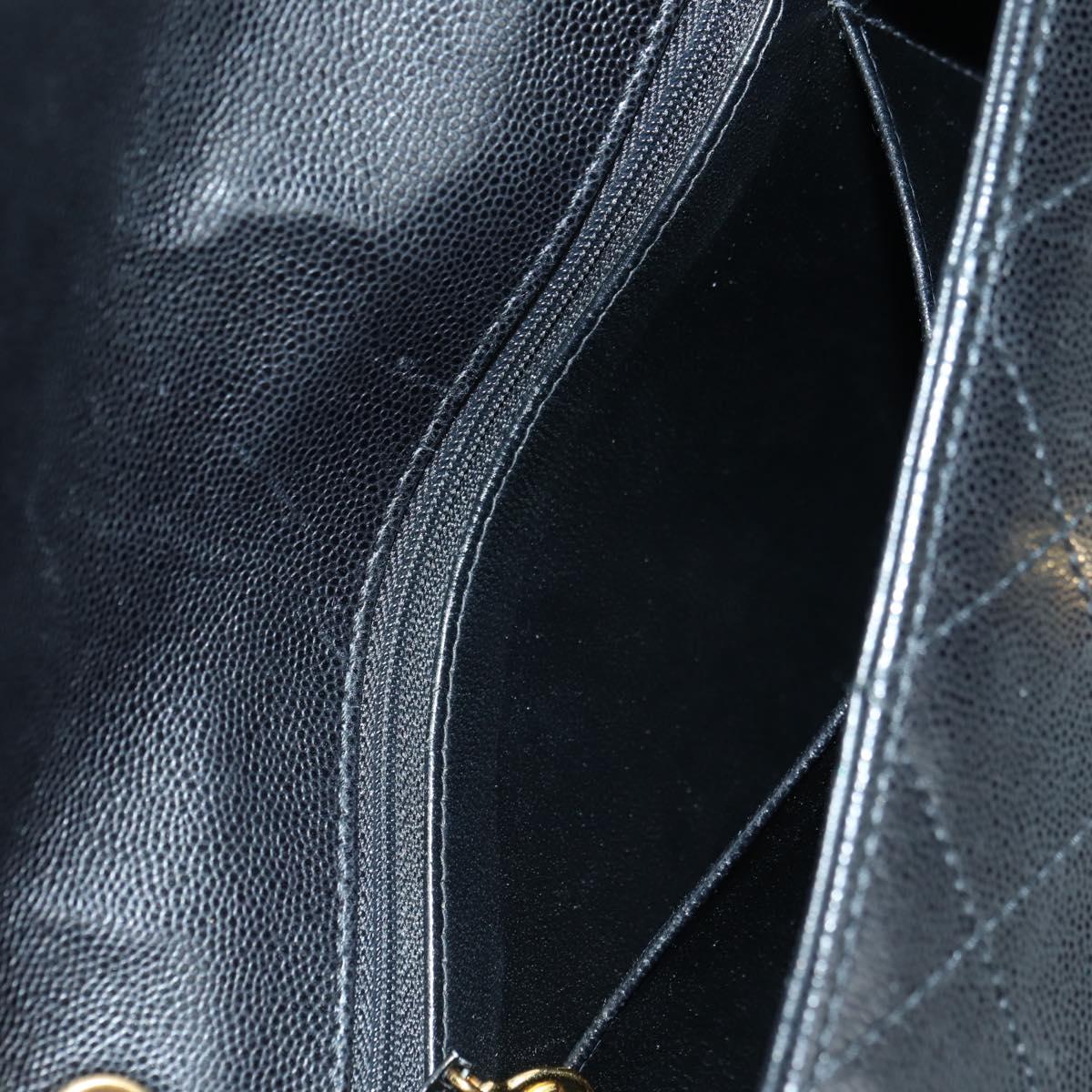 CHANEL Matelasse Shoulder Bag Caviar Skin Black Gold CC Auth 175887SAV