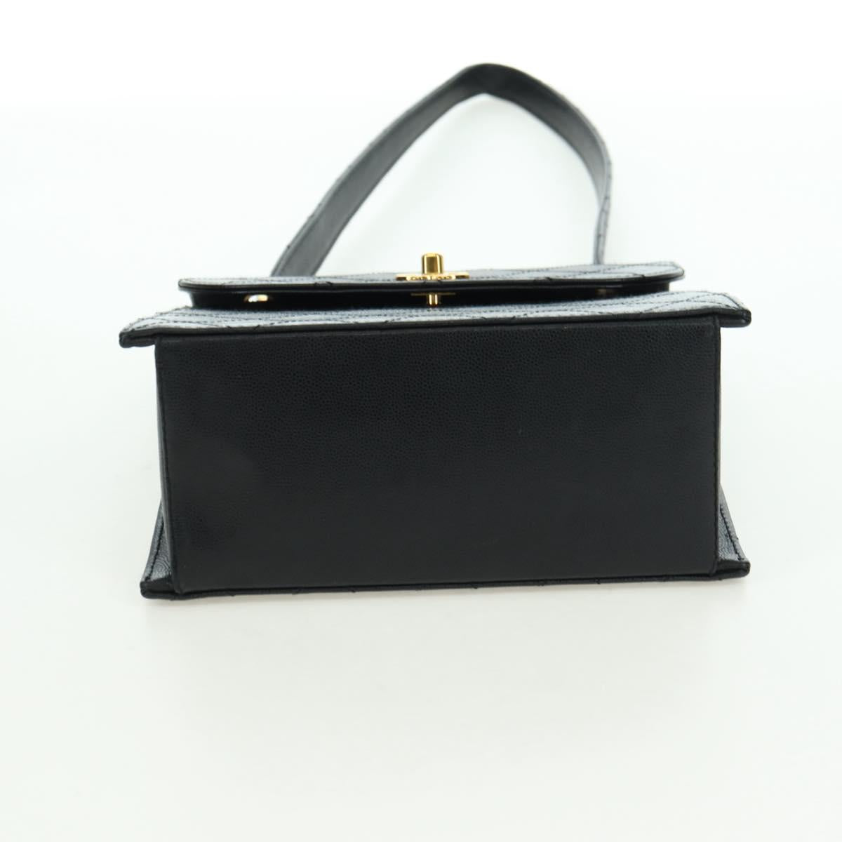 CHANEL Matelasse Shoulder Bag Caviar Skin Black Gold CC Auth 175887SAV