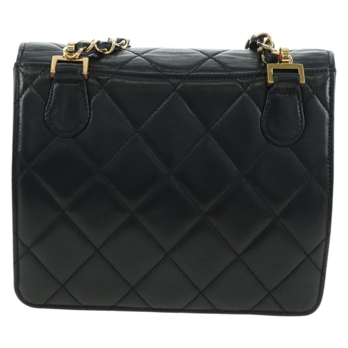 CHANEL Matelasse Chain Shoulder Bag Lamb Skin Black Gold CC Auth 175888SAV
