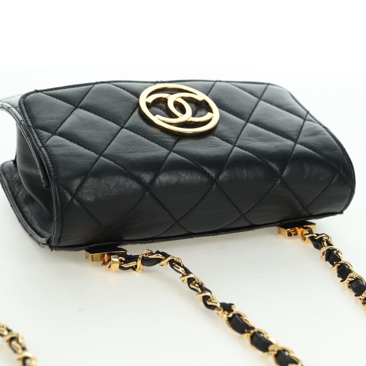 CHANEL Matelasse Chain Shoulder Bag Lamb Skin Black Gold CC Auth 175888SAV