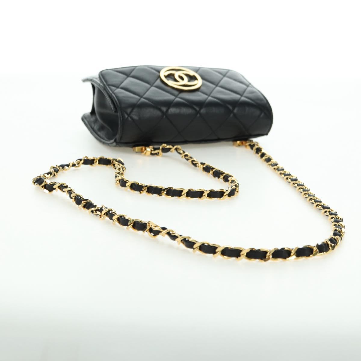 CHANEL Matelasse Chain Shoulder Bag Lamb Skin Black Gold CC Auth 175888SAV